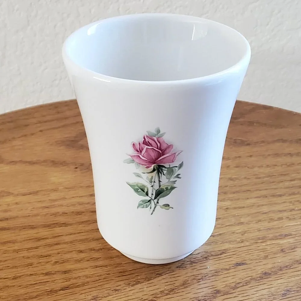 Vintage Bath Crowne Oaks Designs Rose Floral Porcelain Tumbler Toothpaste Holder